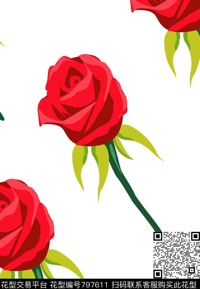 00000033.tif - 797611 - 花瓣 玫瑰 花朵 - 传统印花花型 － 女装花型设计 － 瓦栏