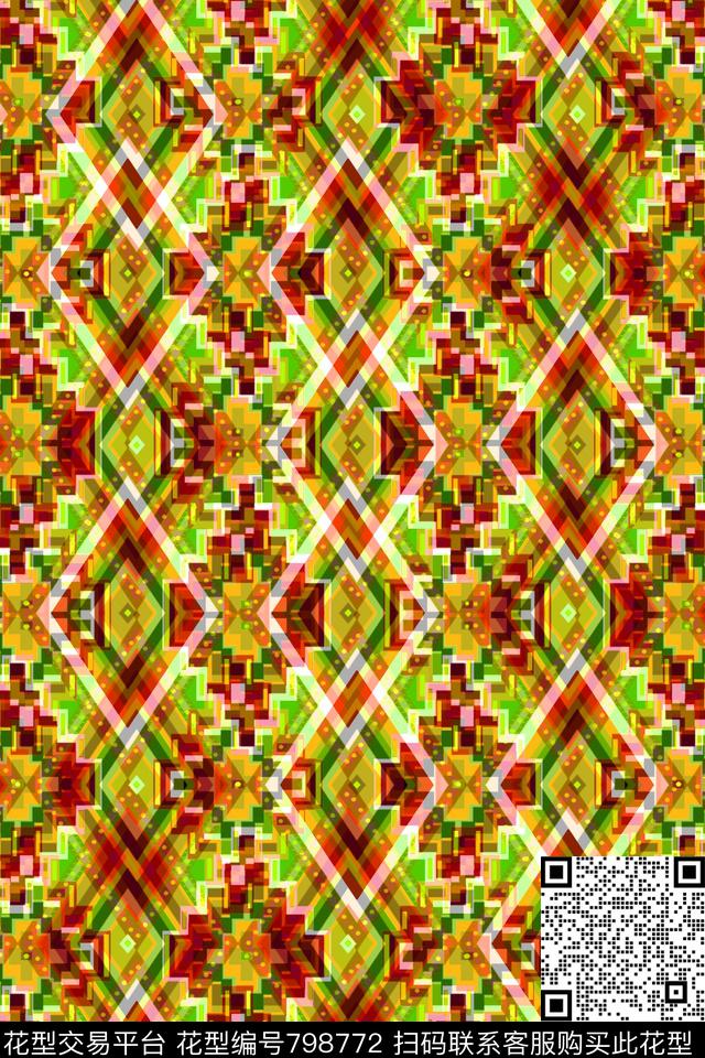 民族风几何.tif - 798772 - 波浪条纹 细条纹 条纹 - 传统印花花型 － 男装花型设计 － 瓦栏