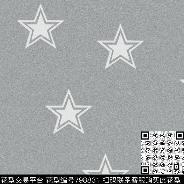灰底星星.jpg - 798831 - 马赛克 几何 五角星 - 数码印花花型 － 童装花型设计 － 瓦栏