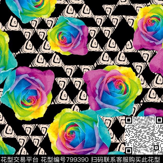 hyl0166.jpg - 799390 - 几何 玫瑰 花朵 - 数码印花花型 － 女装花型设计 － 瓦栏