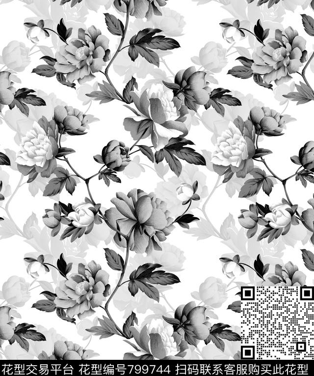 Y17M26-4.tif - 799744 - 花朵 花卉 家纺类 - 数码印花花型 － 床品花型设计 － 瓦栏