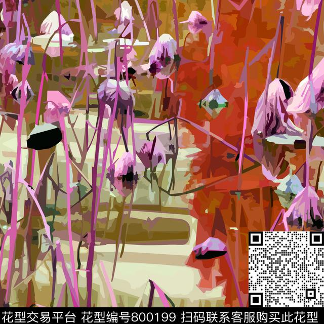 莲藕.jpg - 800199 - 彩色 人物 抽象 - 传统印花花型 － 方巾花型设计 － 瓦栏
