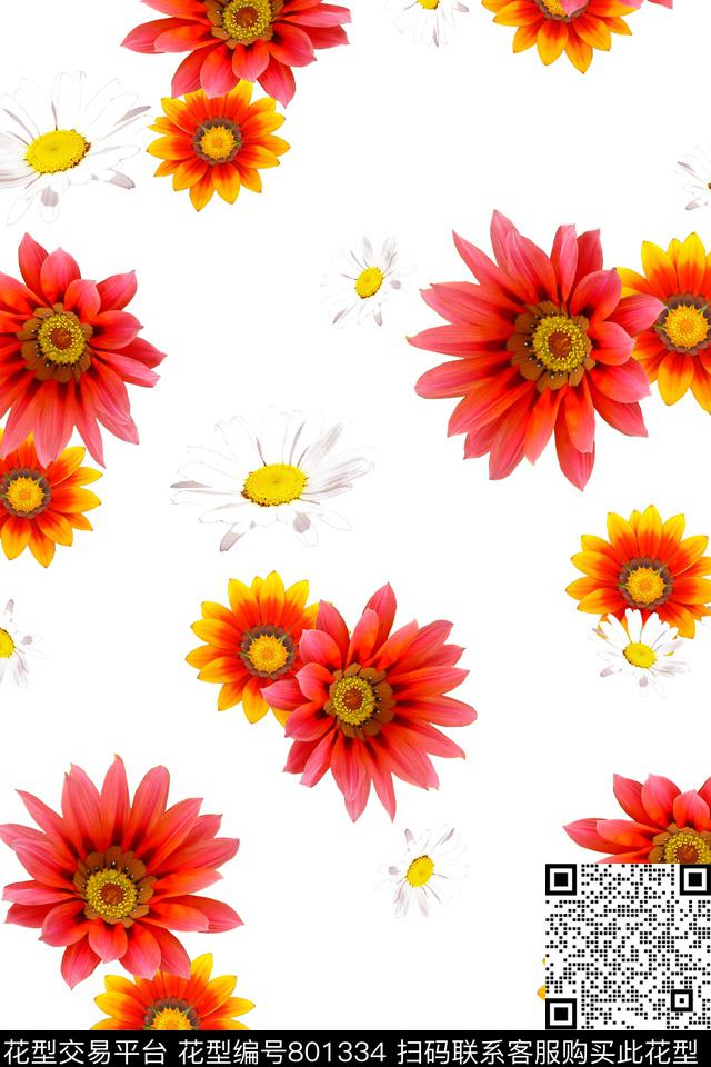 菊花—白色.jpg - 801334 - 菊花 花卉 花朵 - 传统印花花型 － 女装花型设计 － 瓦栏