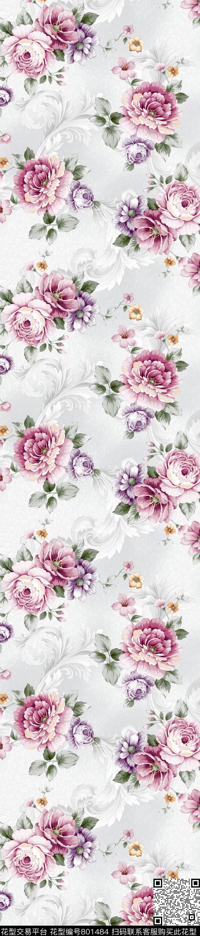 YJH151008v.jpg - 801484 - 花卉 花朵 窗帘 - 传统印花花型 － 窗帘花型设计 － 瓦栏