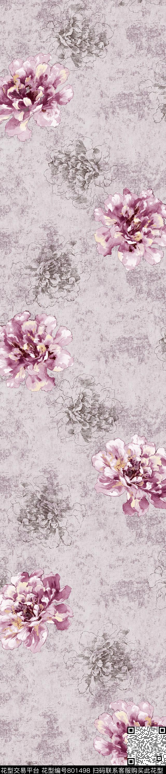 YJH170310a.jpg - 801498 - 大花 花卉 花朵 - 传统印花花型 － 窗帘花型设计 － 瓦栏