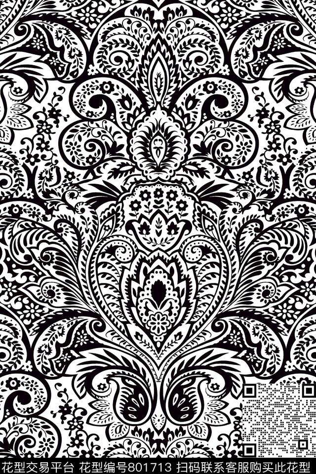 对称图.jpg - 801713 - 单色 黑白 黑线条 - 数码印花花型 － 男装花型设计 － 瓦栏