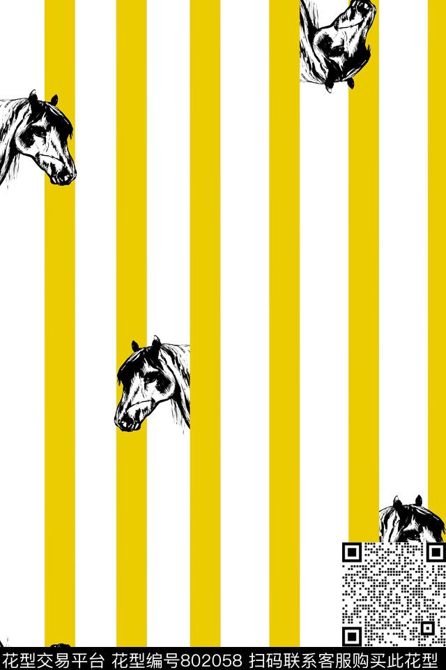 竖条马头—黄.jpg - 802058 - 条纹 竖条 马头、竖条纹 - 传统印花花型 － 女装花型设计 － 瓦栏