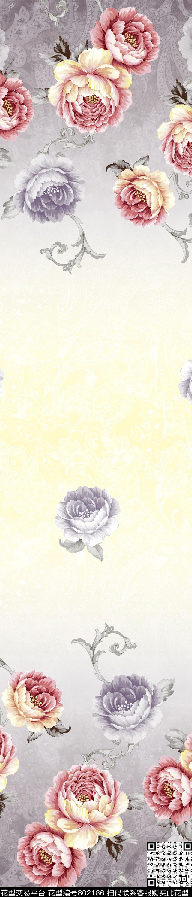 CH141213B.jpg - 802166 - 牡丹 彩条 窗帘 - 传统印花花型 － 窗帘花型设计 － 瓦栏