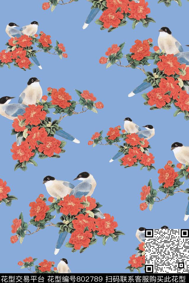 0311.jpg - 802789 - 花鸟 牡丹 喜鹊 - 数码印花花型 － 女装花型设计 － 瓦栏