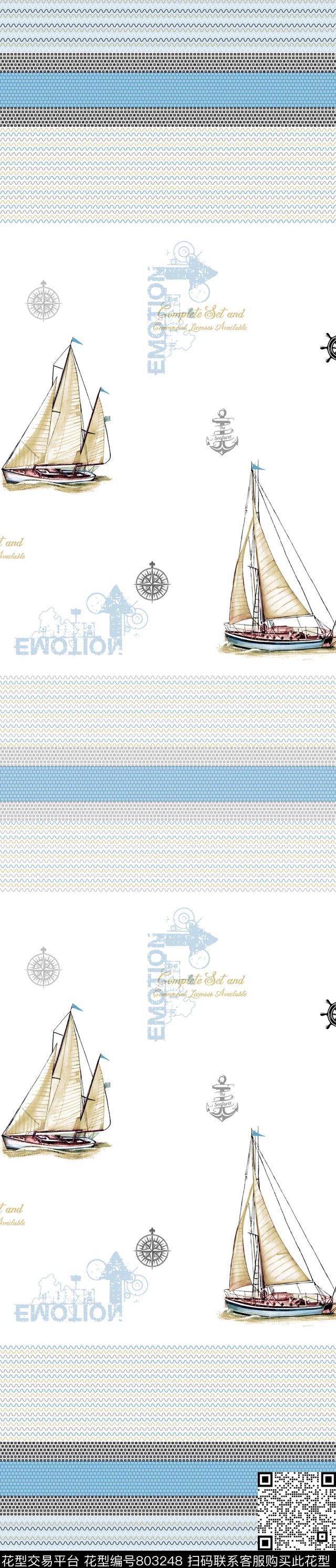 CH160926f.jpg - 803248 - 窗帘 卡通 帆船 - 传统印花花型 － 窗帘花型设计 － 瓦栏