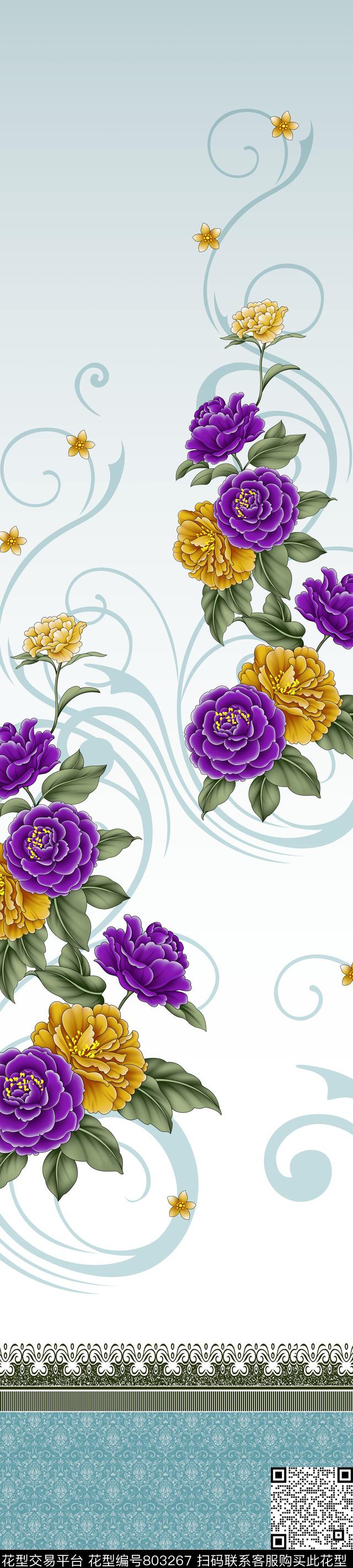 CH170313e.jpg - 803267 - 彩条 大花 花卉 - 传统印花花型 － 窗帘花型设计 － 瓦栏
