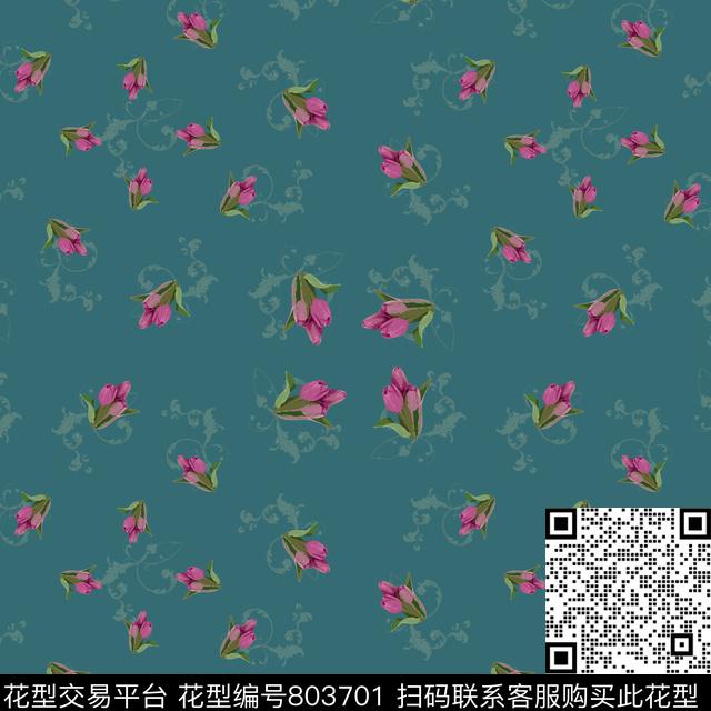方丝巾-001.jpg - 803701 - 郁金香 花朵 花卉 - 传统印花花型 － 方巾花型设计 － 瓦栏