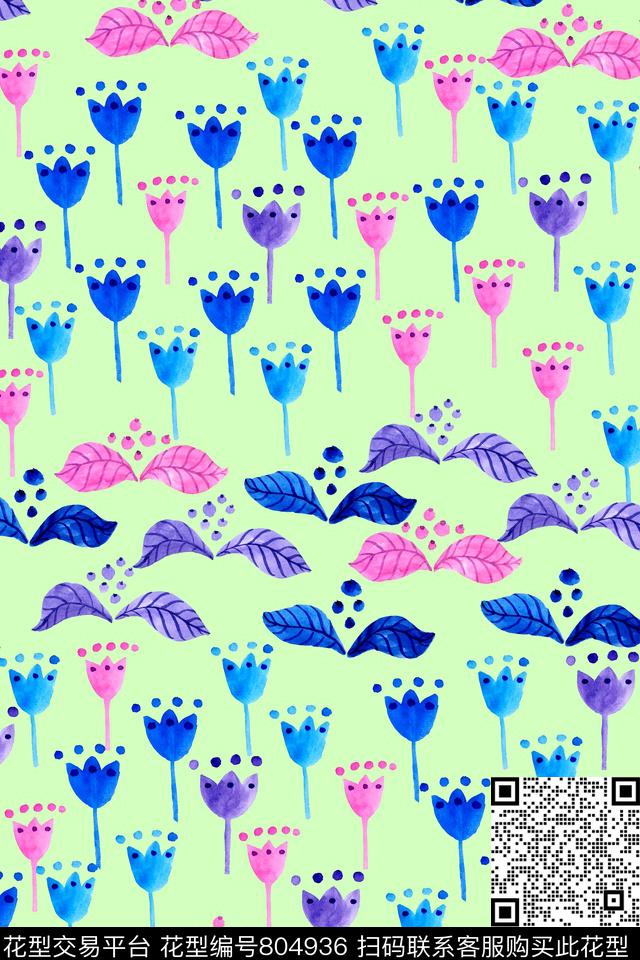 童装水彩2.jpg - 804936 - 水彩 手绘 抽象花卉 - 传统印花花型 － 童装花型设计 － 瓦栏