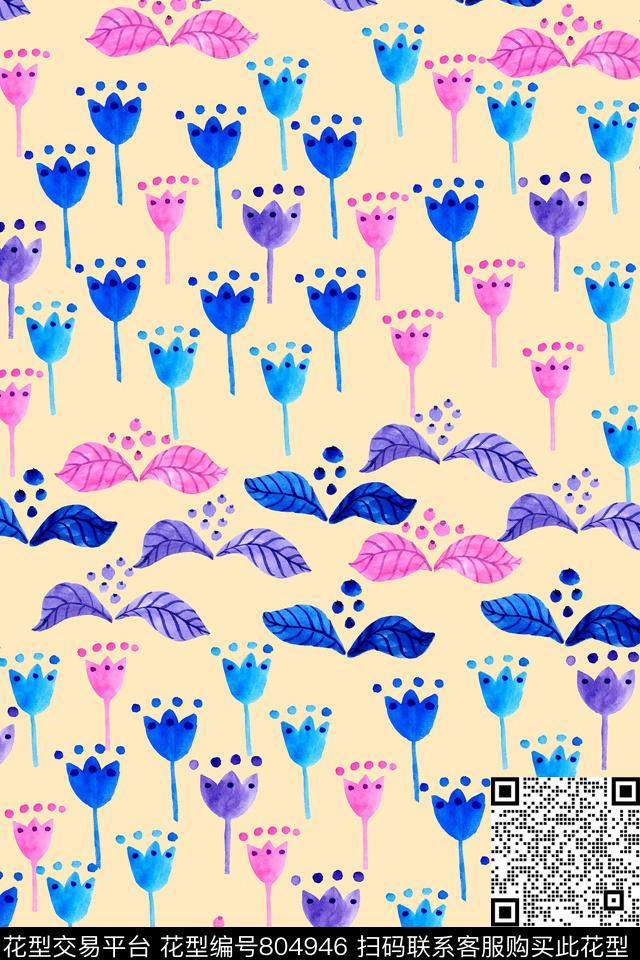 童装水彩3.jpg - 804946 - 水彩 手绘 抽象花卉 - 传统印花花型 － 童装花型设计 － 瓦栏