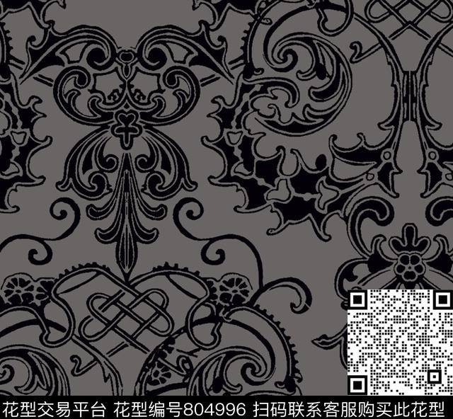 哥特建筑.tif - 804996 - 哥特 欧式 暗黑 - 传统印花花型 － 女装花型设计 － 瓦栏