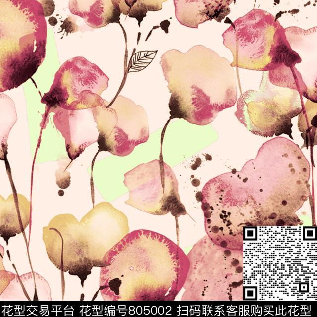 水墨.jpg - 805002 - 花瓣 小碎花 花卉 - 传统印花花型 － 女装花型设计 － 瓦栏