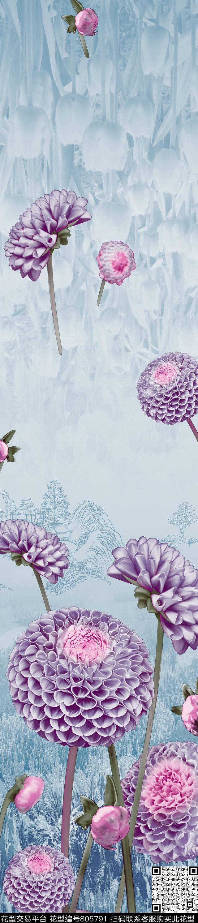 YJH170316f.jpg - 805791 - 蒲公英 彩条 花卉 - 传统印花花型 － 窗帘花型设计 － 瓦栏