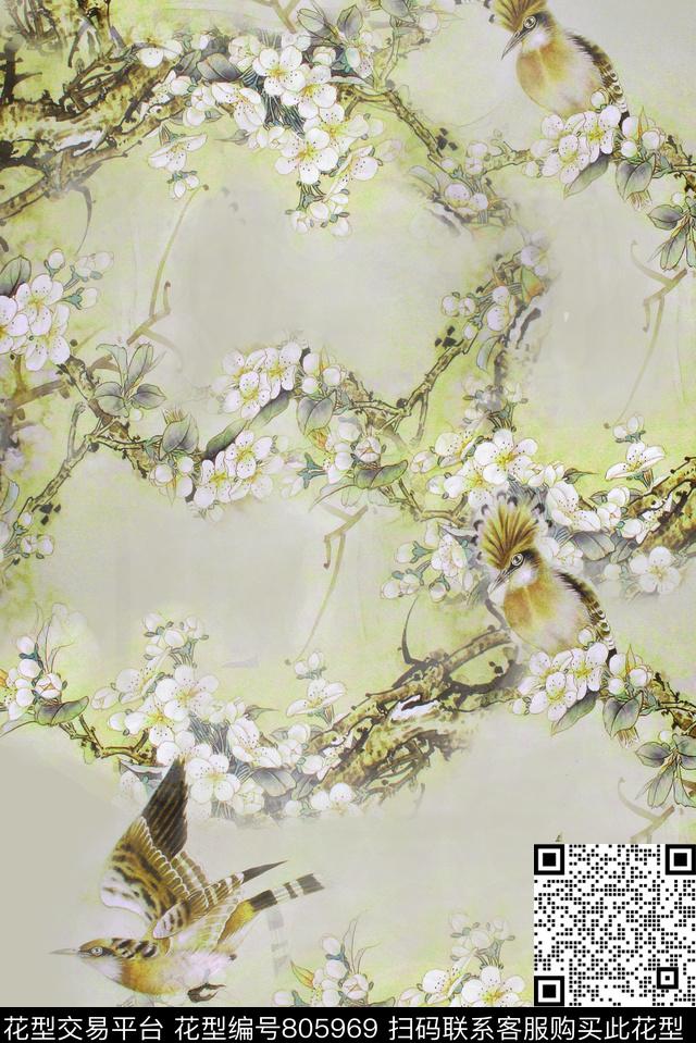 蜂鸟2.jpg - 805969 - 花鸟 花枝 工笔画 - 数码印花花型 － 女装花型设计 － 瓦栏