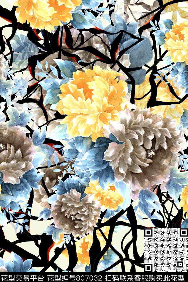 5.jpg - 807032 - E中国风情 A艺术手绘 B花卉植物 - 数码印花花型 － 女装花型设计 － 瓦栏