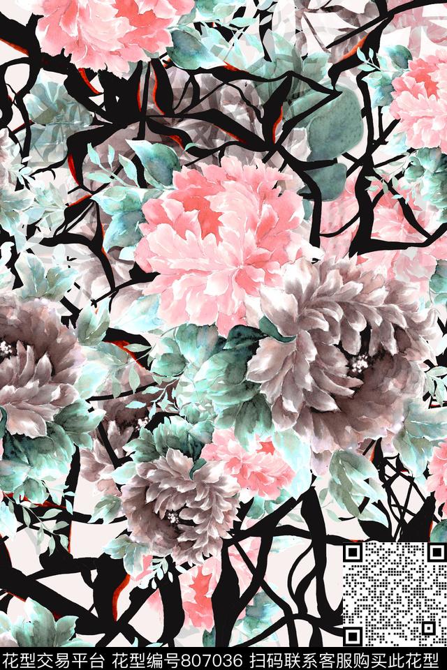 5-1.jpg - 807036 - E中国风情 A艺术手绘 B花卉植物 - 数码印花花型 － 女装花型设计 － 瓦栏
