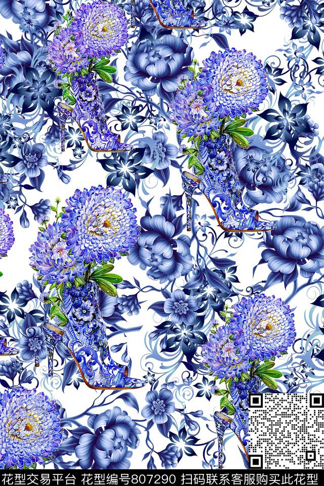 qinghua.jpg - 807290 - 青花瓶 瓷器 民族风 - 数码印花花型 － 女装花型设计 － 瓦栏
