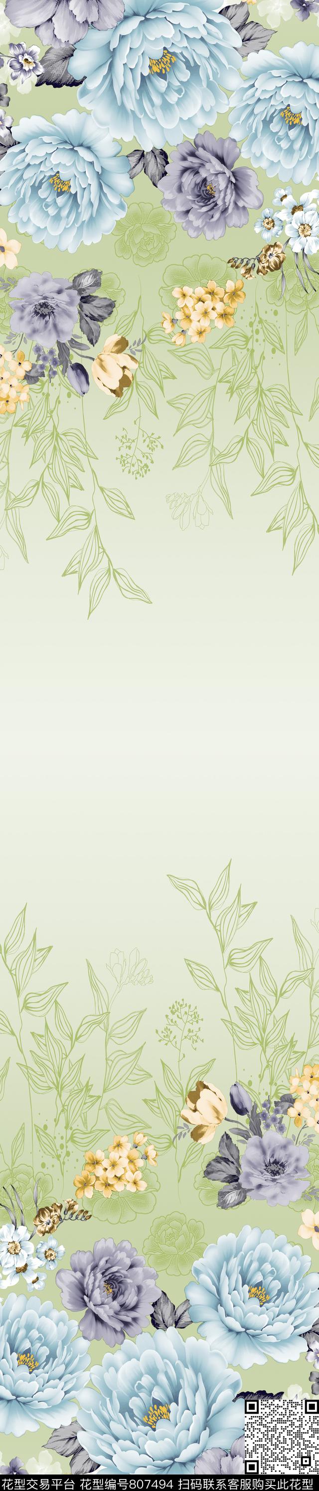 YJH170318c.jpg - 807494 - 大花 花卉 彩条 - 传统印花花型 － 窗帘花型设计 － 瓦栏