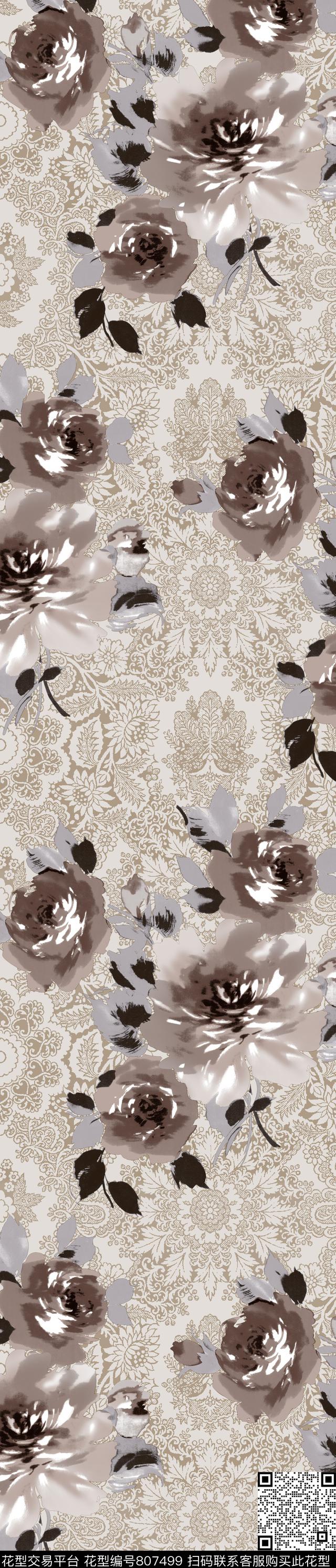 YJH170318e.jpg - 807499 - 玫瑰 花朵 花卉 - 传统印花花型 － 窗帘花型设计 － 瓦栏