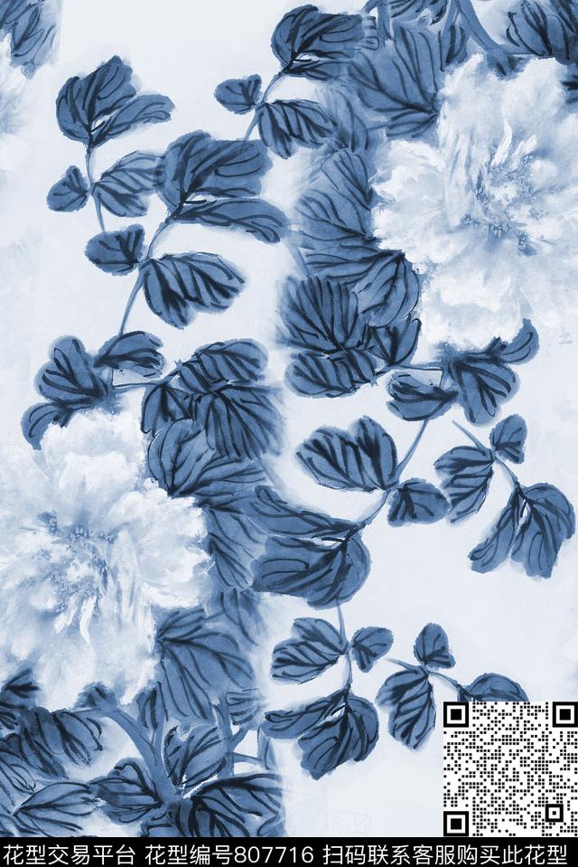 中国风花4.jpg - 807716 - 花朵 花卉 大花 - 数码印花花型 － 女装花型设计 － 瓦栏