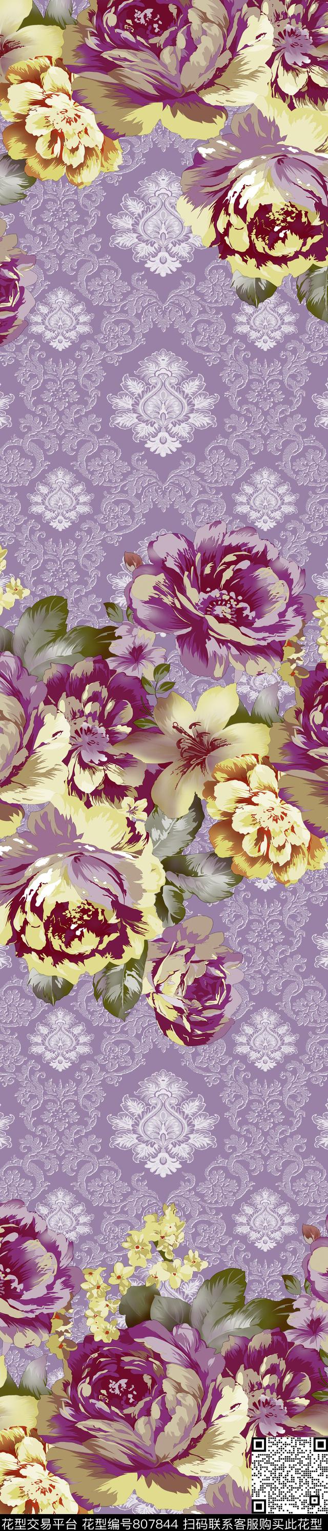 YJH170319e.jpg - 807844 - 花朵 大花 花卉 - 传统印花花型 － 窗帘花型设计 － 瓦栏