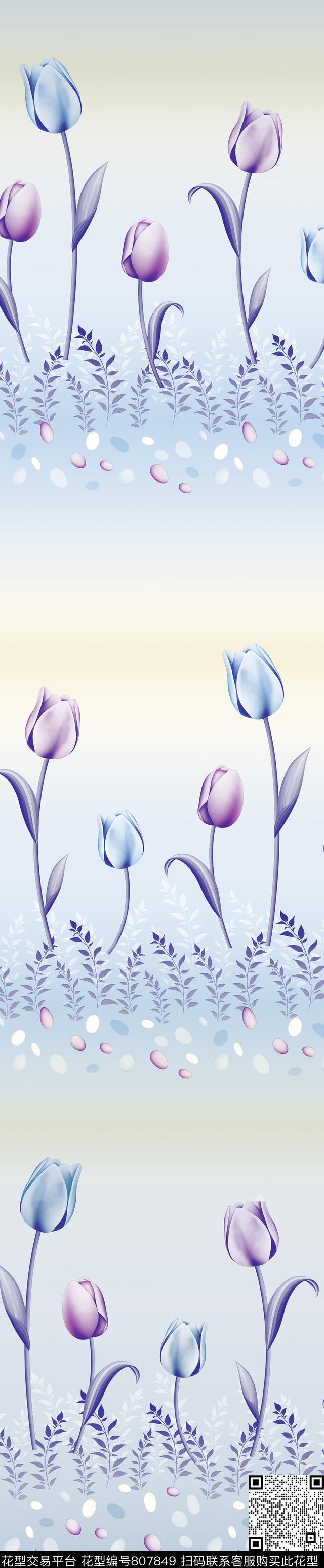 YJH170319g.jpg - 807849 - 彩条 郁金香 花卉 - 传统印花花型 － 窗帘花型设计 － 瓦栏