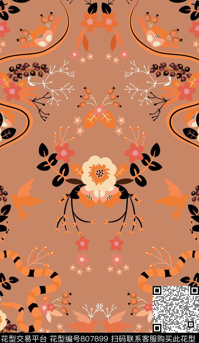 花蛇壁纸驼色.jpg - 807899 - 动物 趣味 休闲 - 传统印花花型 － 女装花型设计 － 瓦栏