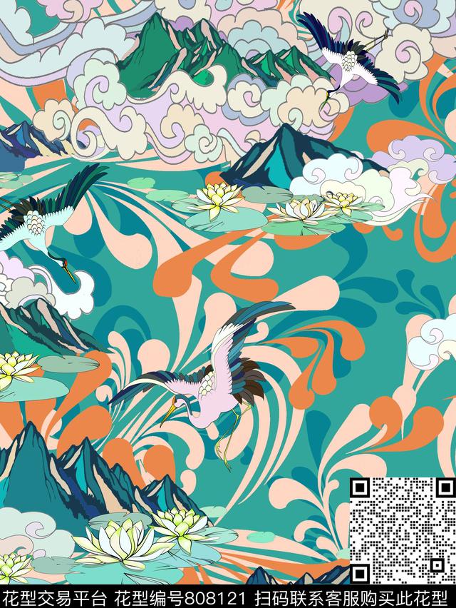从前漫.jpg - 808121 - 中国风 祥云 山水 - 传统印花花型 － 女装花型设计 － 瓦栏
