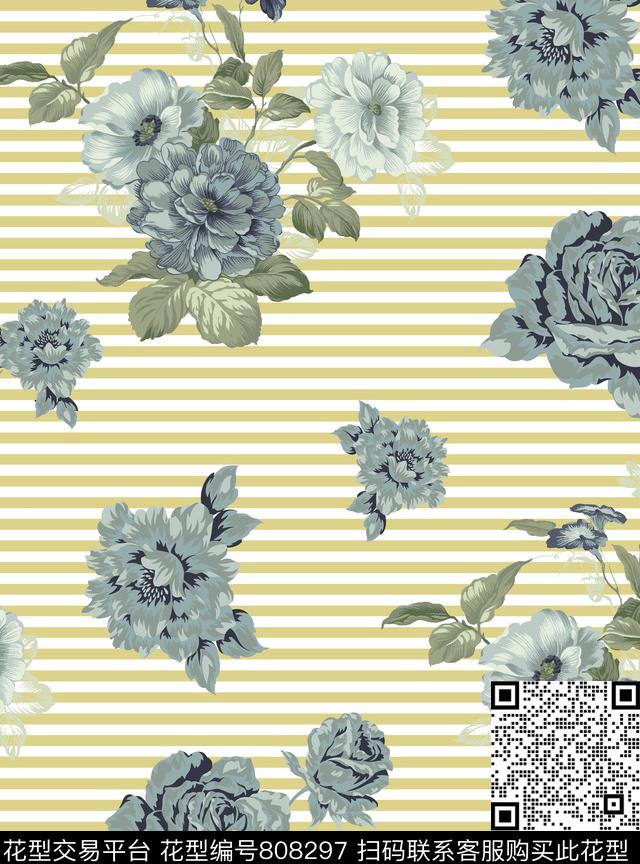 7.1.tif - 808297 - 牡丹 大花 花卉 - 传统印花花型 － 女装花型设计 － 瓦栏