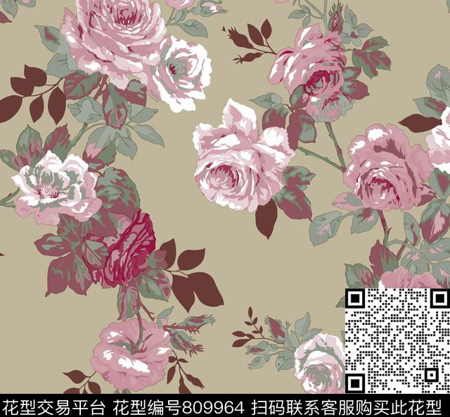 DS10971.jpg - 809964 - 花朵 玫瑰 床品 - 传统印花花型 － 床品花型设计 － 瓦栏