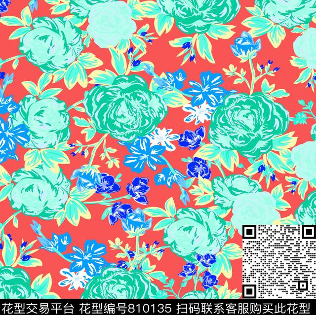 07446.tif - 810135 - 少女衣裙系列 花卉 玫瑰花 - 传统印花花型 － 泳装花型设计 － 瓦栏
