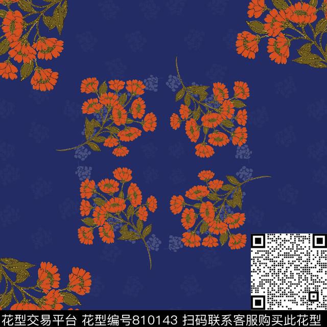 方丝巾-002..jpg - 810143 - 花卉 花朵 乱花 - 传统印花花型 － 方巾花型设计 － 瓦栏
