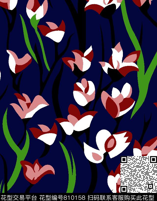 002.tif - 810158 - 兰花 花卉 碎花 - 传统印花花型 － 男装花型设计 － 瓦栏