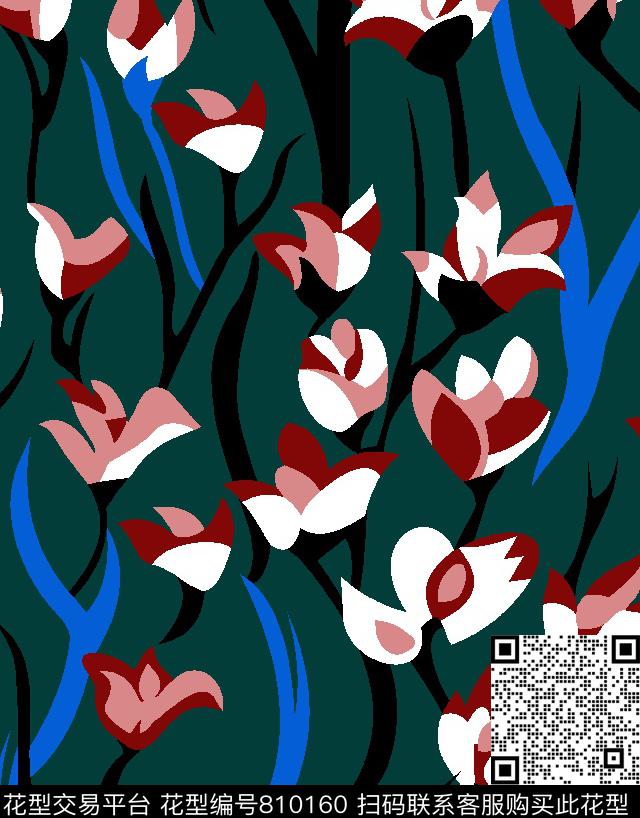 002-1.tif - 810160 - 兰花 花卉 碎花 - 传统印花花型 － 男装花型设计 － 瓦栏