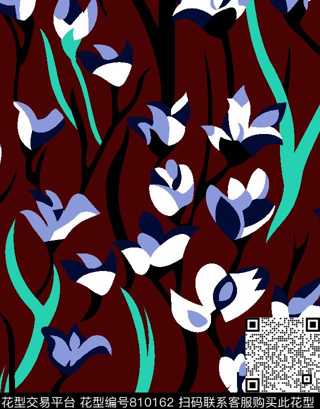 002-2.tif - 810162 - 兰花 花卉 碎花 - 传统印花花型 － 男装花型设计 － 瓦栏