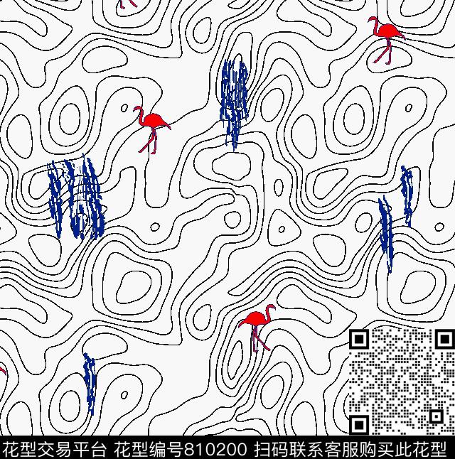 003.tif - 810200 - 不规则几何 火烈鸟 抽象 - 传统印花花型 － 男装花型设计 － 瓦栏