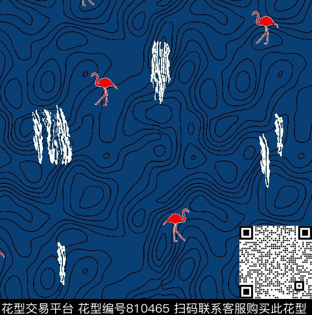 003-1.tif - 810465 - 不规则几何 火烈鸟 抽象 - 传统印花花型 － 男装花型设计 － 瓦栏
