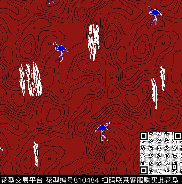 003-2.tif - 810484 - 不规则几何 火烈鸟 抽象 - 传统印花花型 － 男装花型设计 － 瓦栏