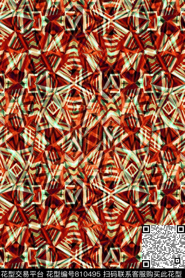 色乱几何.tif - 810495 - 小方块 不规则几何 菱形 - 数码印花花型 － 男装花型设计 － 瓦栏