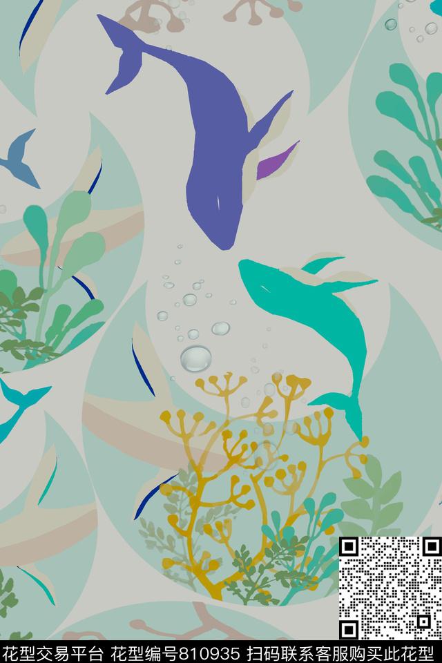 毕设4纹样2.jpg - 810935 - 海草 二分之一跳接 梦幻 - 传统印花花型 － 女装花型设计 － 瓦栏