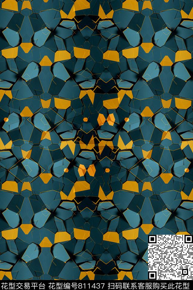 立体色块.tif - 811437 - 不规则几何 三角形 几何 - 传统印花花型 － 男装花型设计 － 瓦栏