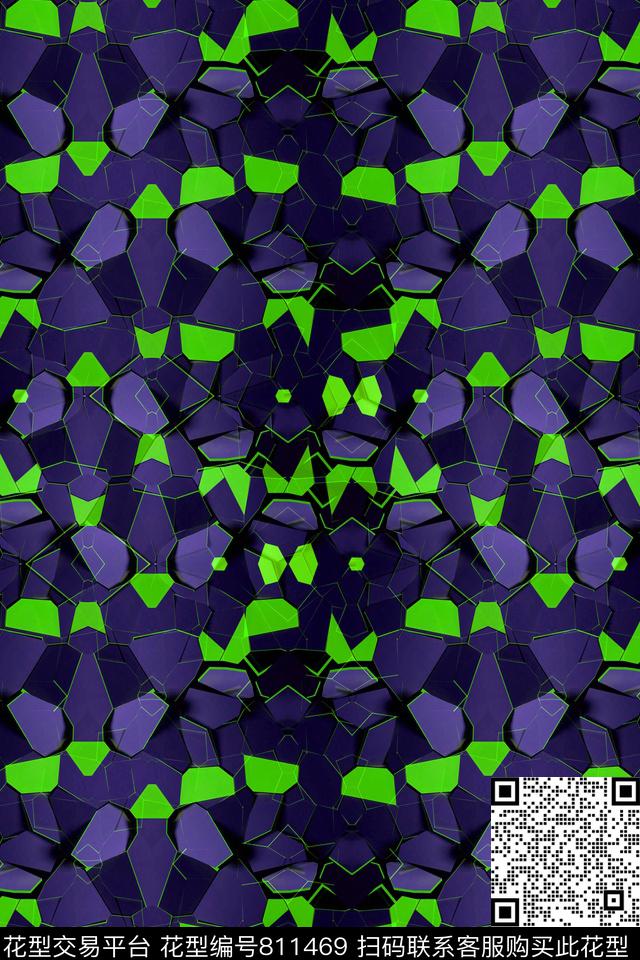 立体色块.tif - 811469 - 不规则几何 三角形 几何 - 传统印花花型 － 男装花型设计 － 瓦栏