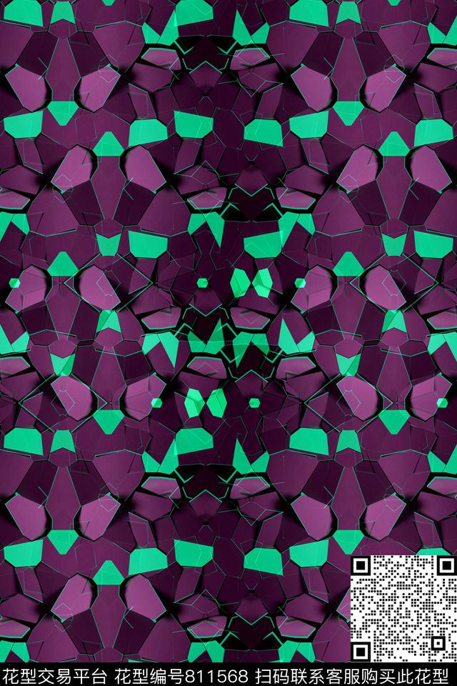 立体色块.tif - 811568 - 不规则几何 三角形 几何 - 传统印花花型 － 男装花型设计 － 瓦栏