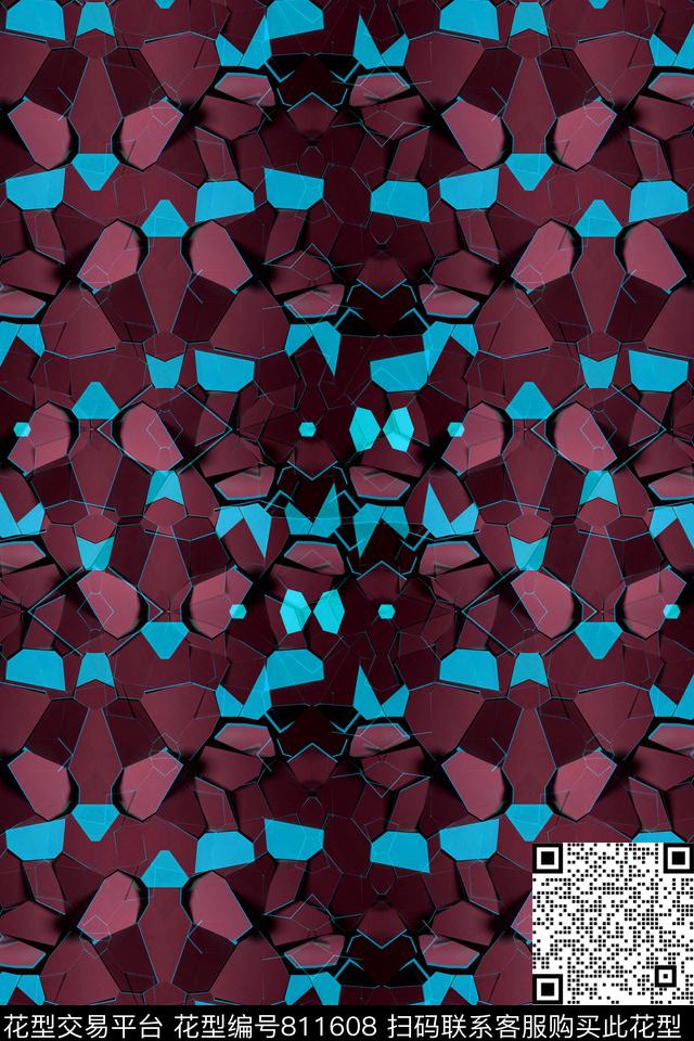 立体色块.tif - 811608 - 不规则几何 三角形 几何 - 传统印花花型 － 男装花型设计 － 瓦栏