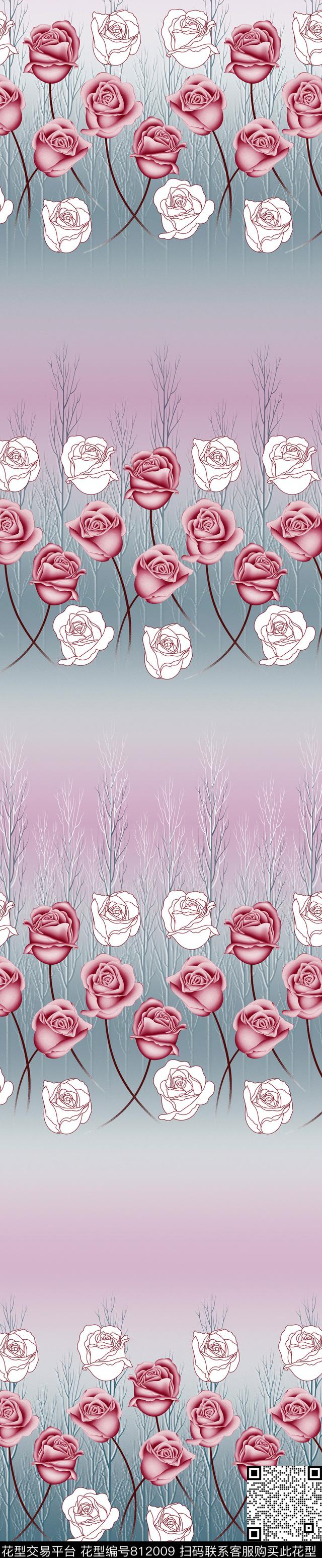 YJH170323e.jpg - 812009 - 玫瑰 花卉 彩条 - 传统印花花型 － 窗帘花型设计 － 瓦栏