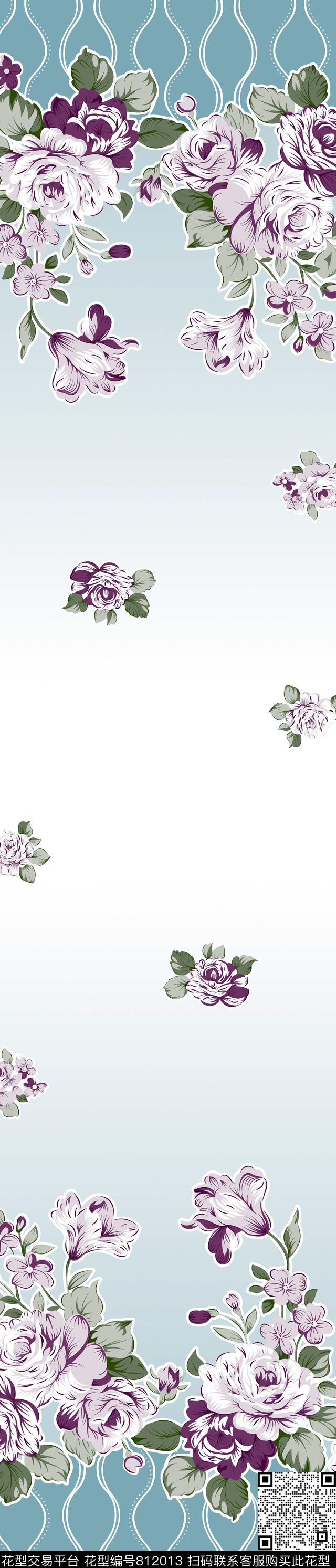 YJH160419v.jpg - 812013 - 大花 花朵 彩条 - 传统印花花型 － 窗帘花型设计 － 瓦栏
